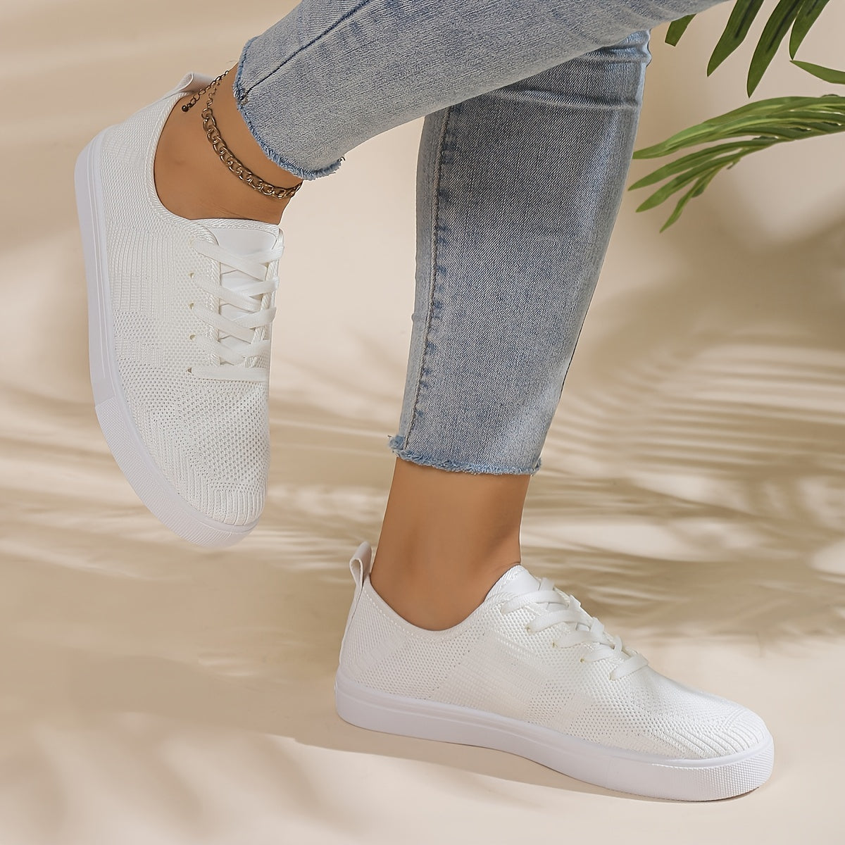 Women's Breathable Woven Sneakers Casual Lace Up Outdoor Shoes