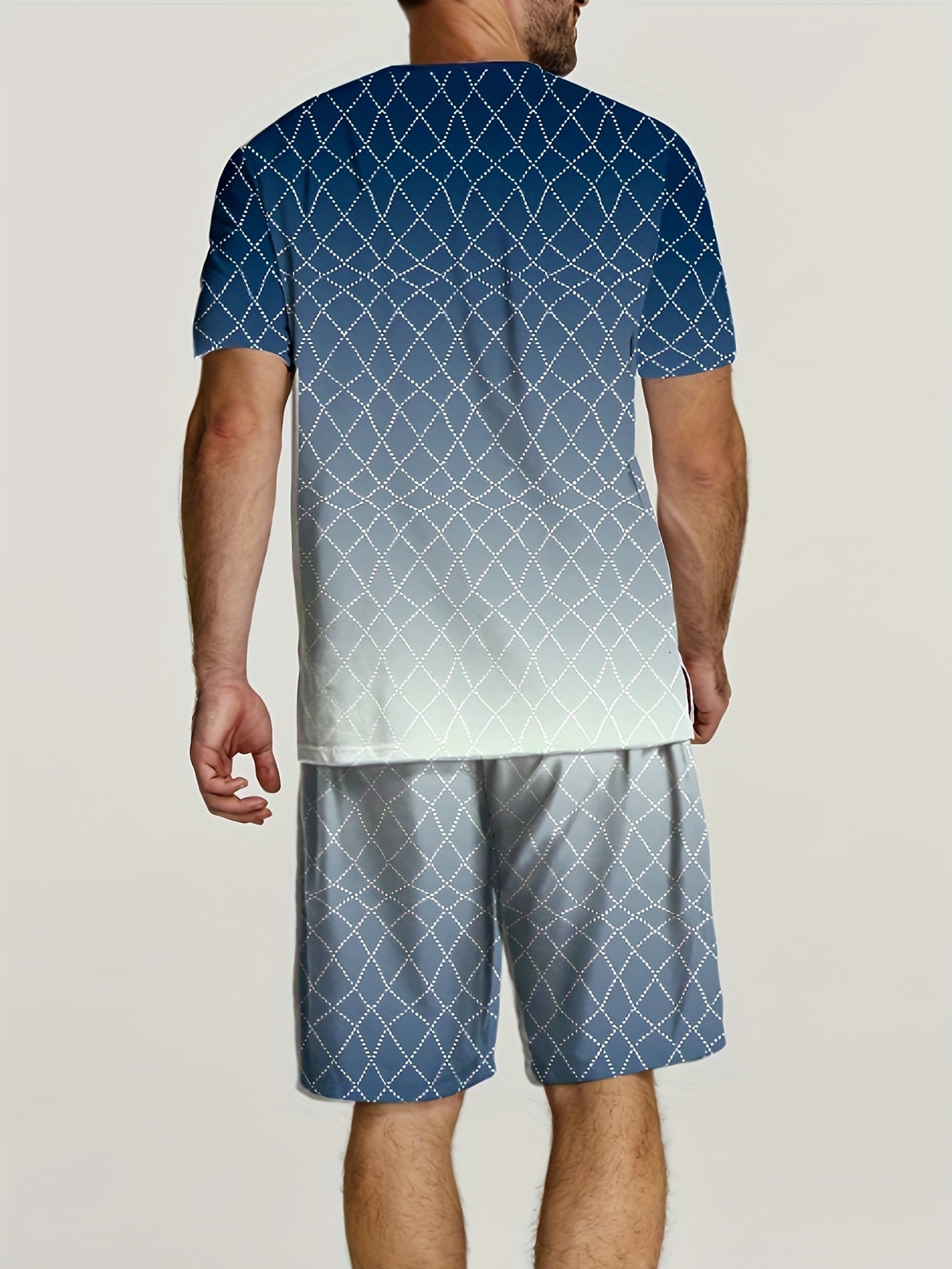 Ombre Diamond Pattern Print Men's 2Pcs Outfits