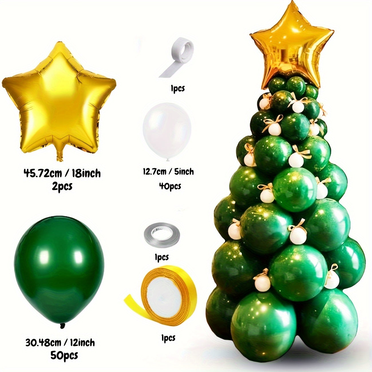 Christmas Tree Balloon Garland Kit with Golden Star Foil Balloon