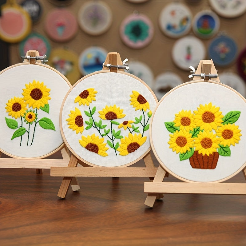 Embroidery Starter Kit for Adults - Sunflower Pattern, Hoop, Threads