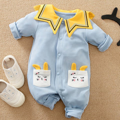 Cute Rabbit Pocket Embroidered Baby Cotton Bodysuit