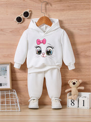 Kitty Face Print Kids Outfit Toddler Baby Sweatshirt Set