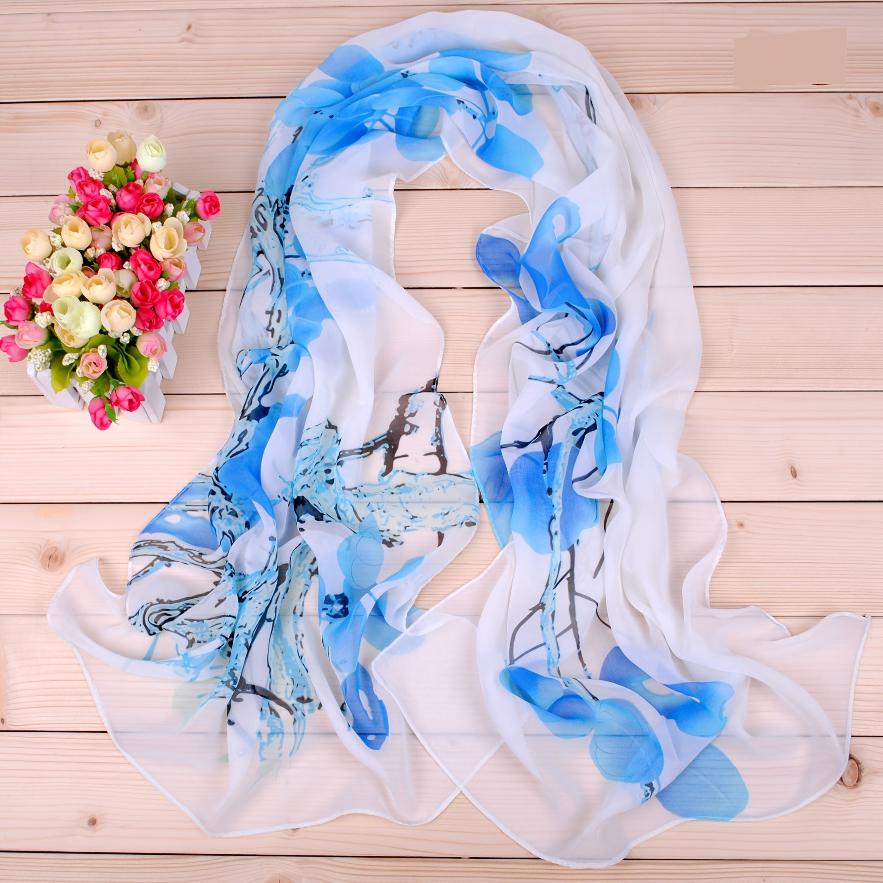 Thin Chiffon Scarf Branch Tree Print Shawl Sunscreen Windproof Head Wrap