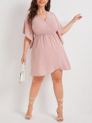 Solid Bell Sleeve Surplice Neck Mini Dress
