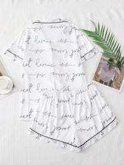 Letter Print Pajama Set Short Sleeve Top & Shorts Women's Sleepwear