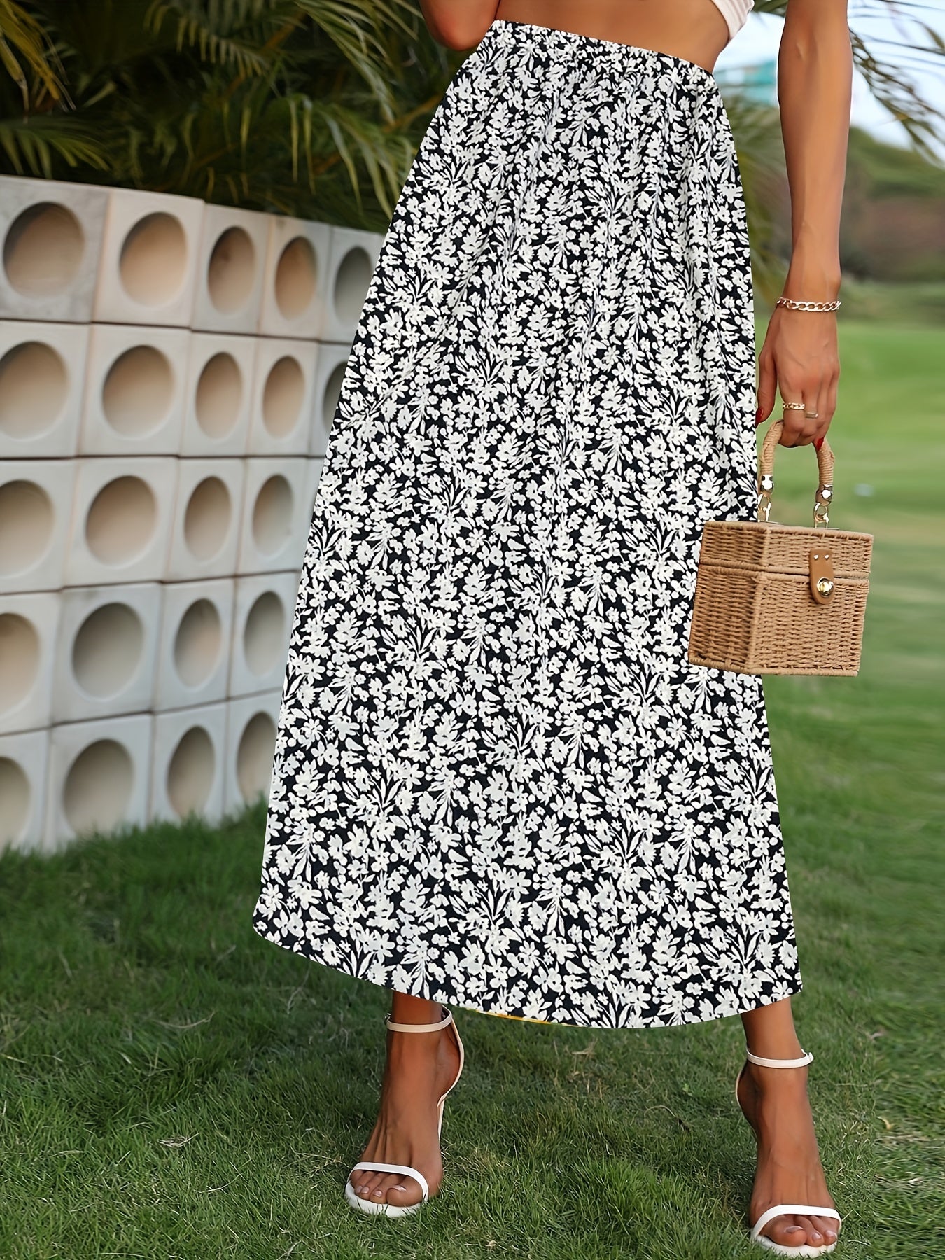 Floral Print Elastic Waist Skirt for Women