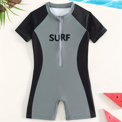Boys Sun Protection Swimsuit Zip Up Onesie Short Sleeved Quick Drying