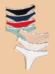 7pcs Letter Tape Ribbed Thongs Low Waist Panties Women's Lingerie