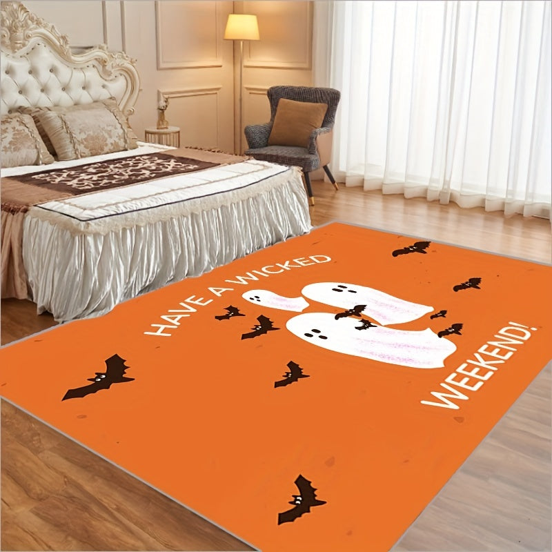 Orange Bat Ghost Pattern Carpet - Spooky Home Decor