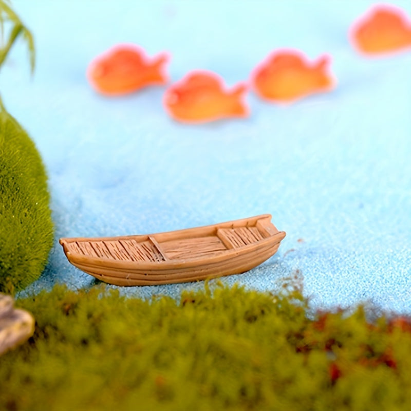 Resin Fishing Boat Fairy Garden Decoration Set