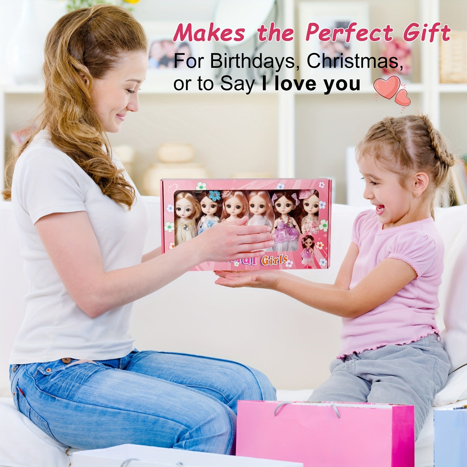6pcs Mini Princess Doll Set with Accessories Mixed Colors