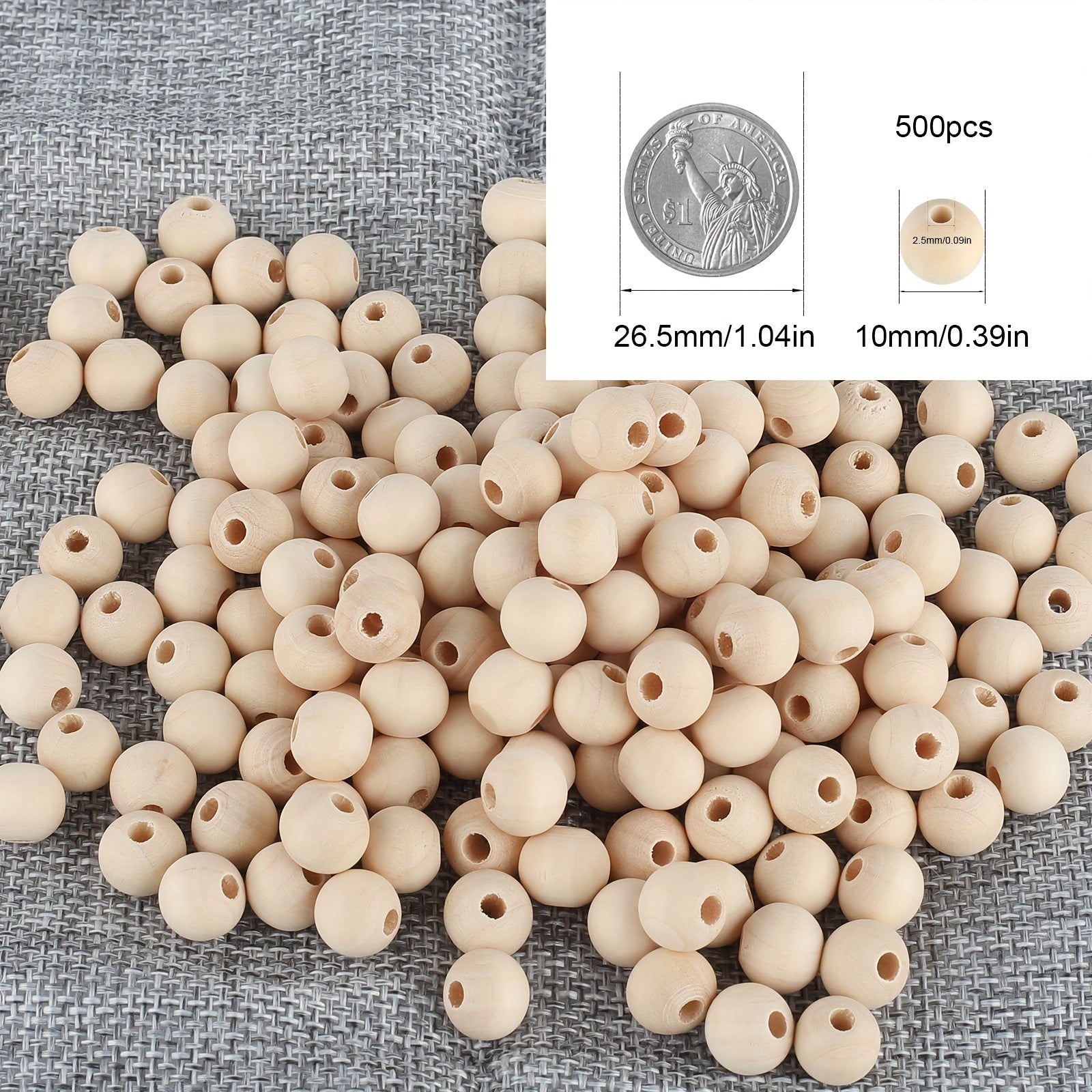 500pcs 10mm Natural Wooden Beads Unprocessed Round Spacer Beads DIY Crafts
