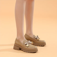 Women's Platform Loafers Comfortable Slip On Shoes with Bowknot