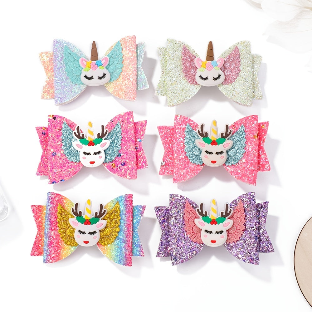 Cartoon Sequins Unicorn Bow Hair Clip for Girls