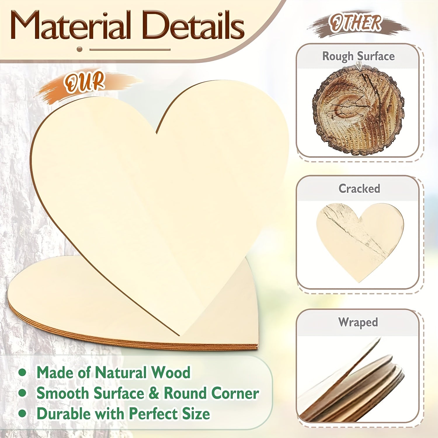 2pcs Wooden Hearts For Crafts DIY Holiday Decor