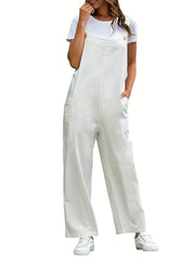 Dual Pockets Overall Jumpsuit Casual Straight Leg Overall Jumpsuit