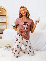 Cartoon Animal Print Pajama Set Short Sleeve Top & Shorts