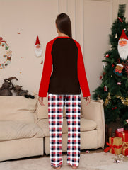 Christmas Print Pajama Set Long Sleeve Top & Plaid Pants Sleepwear