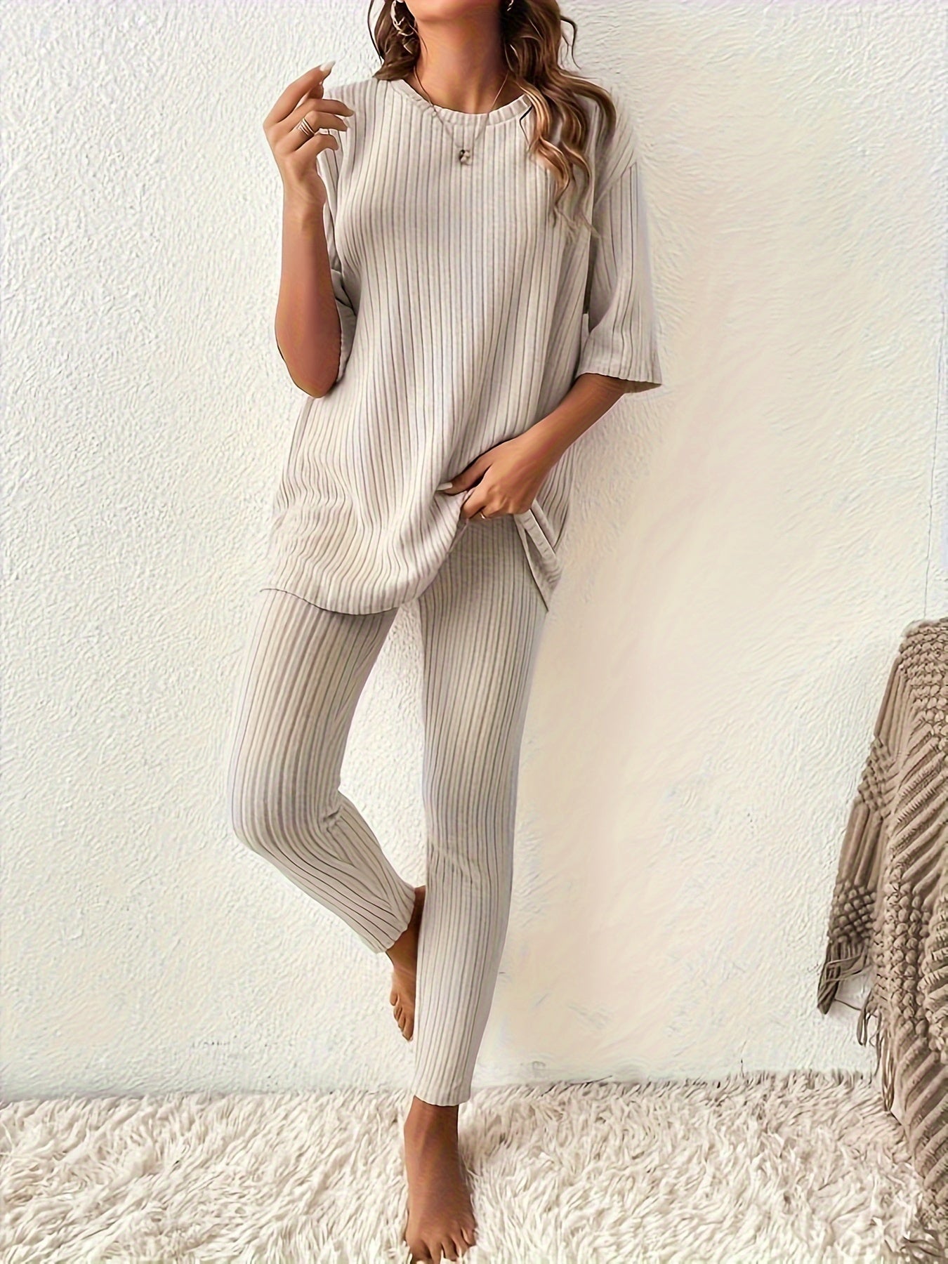 Solid Ribbed Tee & Leggings Set