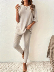 Solid Ribbed Tee & Leggings Set