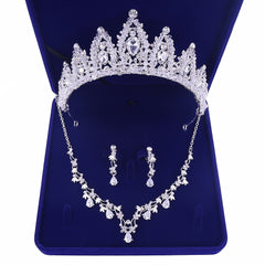 Bridal Jewelry Set Silvery Plated Rhinestone Crystal Pearl Necklace Earrings