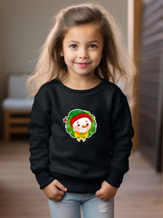 Cartoon Snowman Print Long Sleeve Sweatshirt Girls Pullover