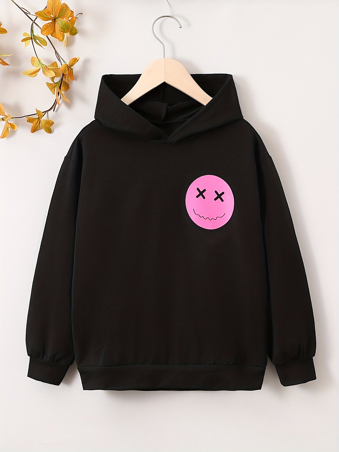 Girls' Cartoon Face Hooded Sweatshirt Active Hoodie