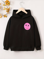 Girls' Cartoon Face Hooded Sweatshirt Active Hoodie