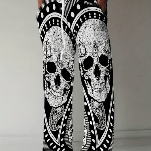 Skull Pattern Wide Leg Pants Men s Street Style Casual Allover Print