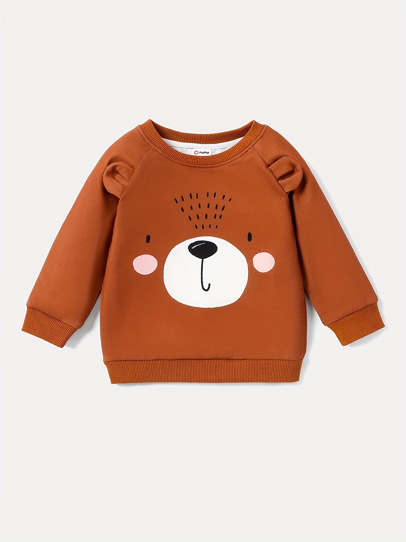 Animal Bear Print Crew Neck Sweatshirt with 3D Ears