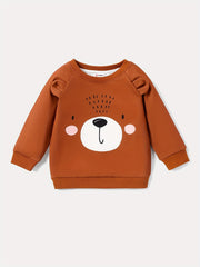 Animal Bear Print Crew Neck Sweatshirt with 3D Ears