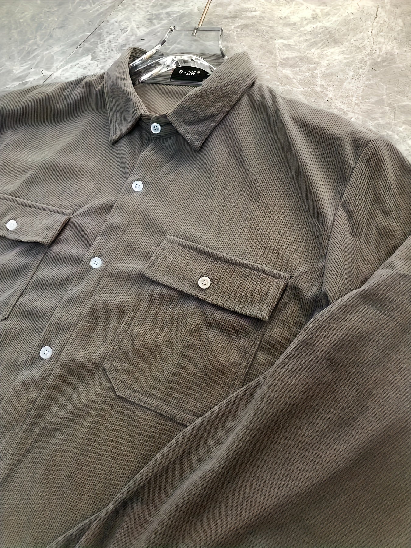 Men's Casual Button Up Long Sleeve Shirt with Flap Pocket