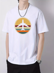 Air Plane Print Men's Cotton Graphic Crew Neck Active T shirt