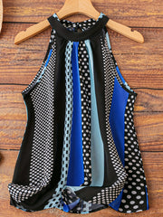 Polka Dot Halter Neck Top Colorblock Casual Summer Women's Clothing