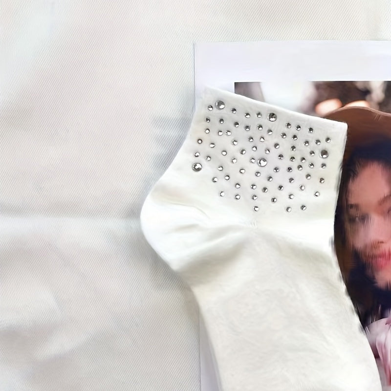 5 Pairs Rhinestone Decor Crew Socks for Women
