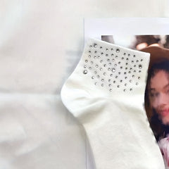 5 Pairs Rhinestone Decor Crew Socks for Women