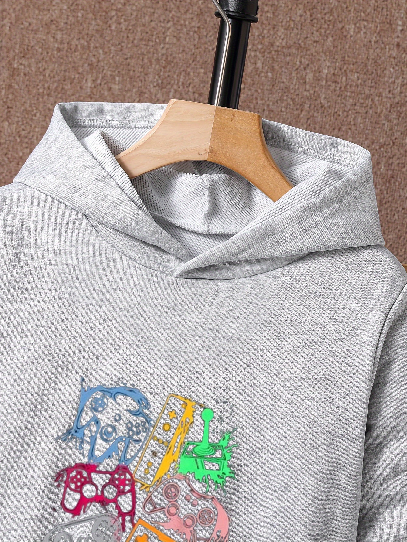 Boys Colorful Game Controller Print Hoodie & Sweatpants Set