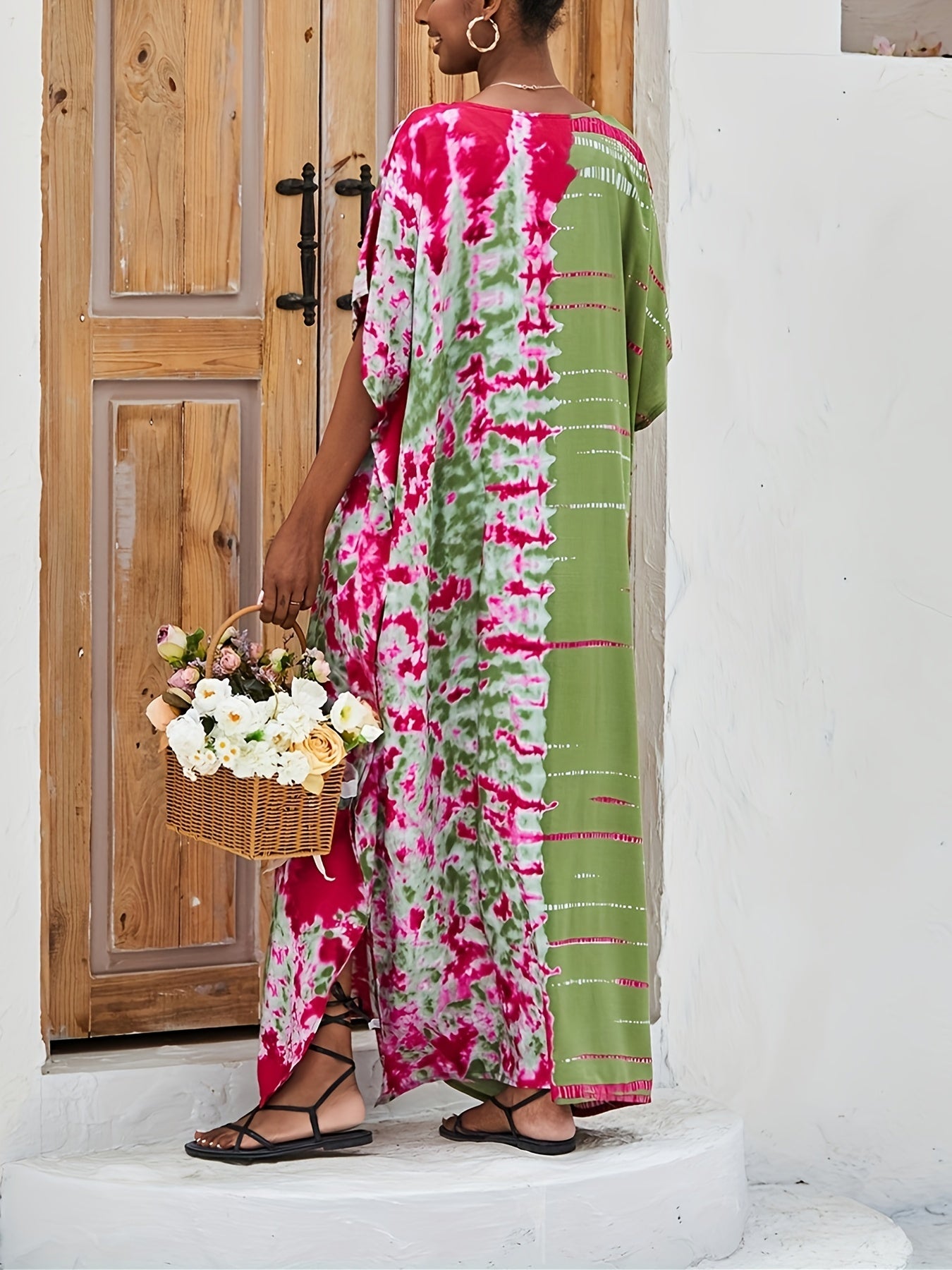 Casual Tie Dye Bat Sleeve Cover Up Dress