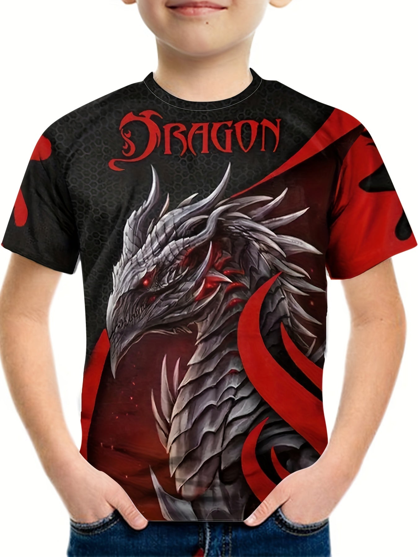 Breathable Dragon Graphic T Shirt for Boys - Summer Outdoor Wear