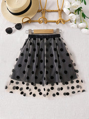 Girls Polka Dot Mesh Skirt Casual Midi Dress For Kids