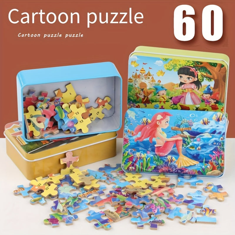 60pcs Anime Cartoon Wooden Jigsaw Puzzle for Children Early Education