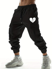 Broken Heart Print Men's Cargo Pants With Flap Pockets