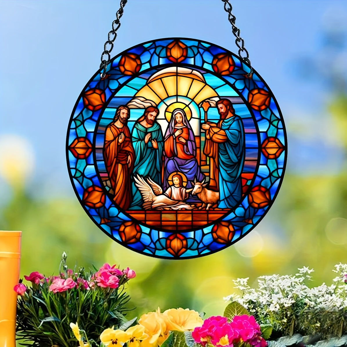 Jesus Stained Acrylic Window Sun Catcher Art Four Seasons Pendant