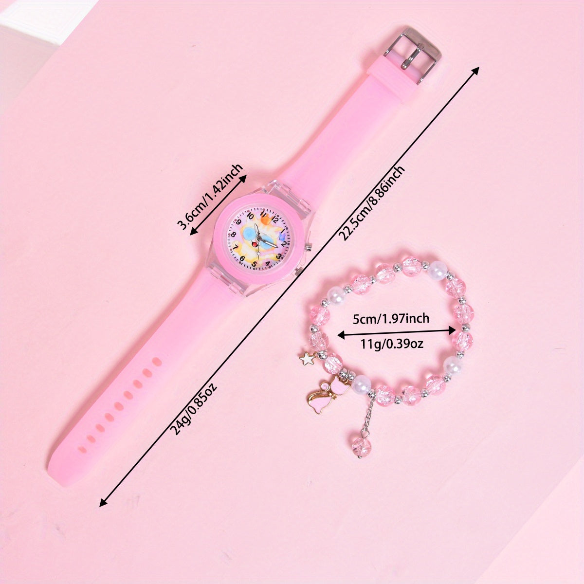 Girls' Cartoon Cat Glow in Dark Watch Set with Glasses Strap Bracelet
