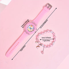 Girls' Cartoon Cat Glow in Dark Watch Set with Glasses Strap Bracelet
