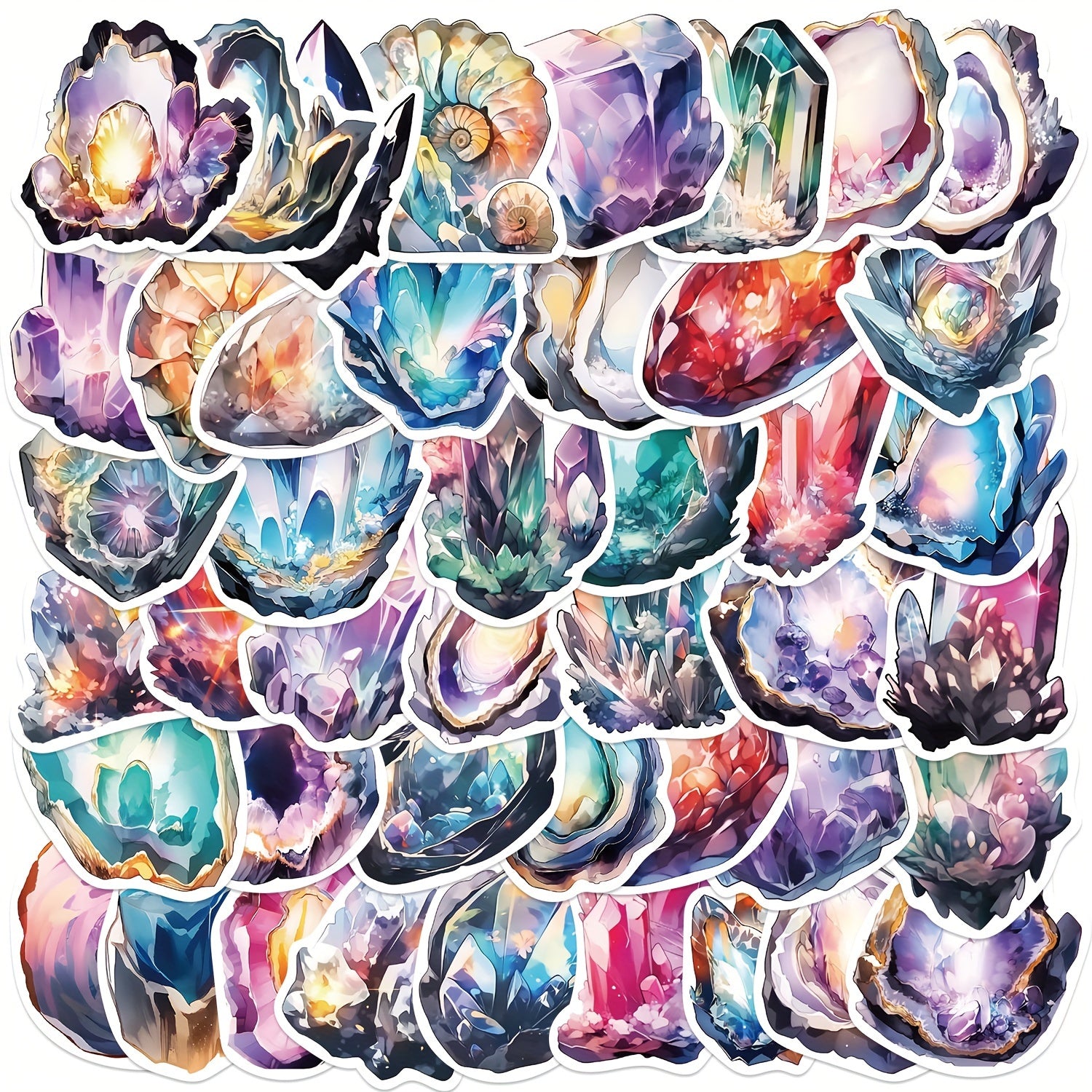 50pcs Quartz And Crystal Series Graffiti Stickers DIY Handbook Sticker Pack