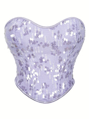 Sequin Strapless Corset Bustier Tummy Control Lace Push Up Body Shaper