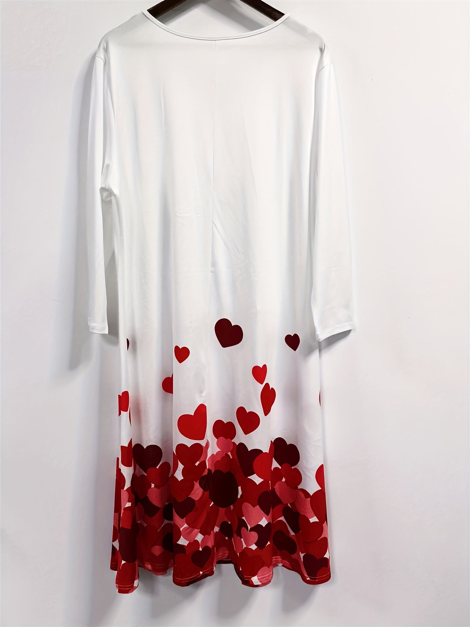 Heart Print Long Sleeve V Neck Midi Dress