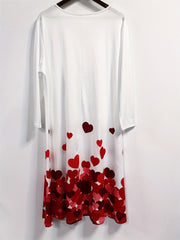 Heart Print Long Sleeve V Neck Midi Dress
