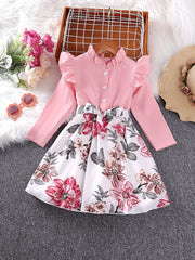 Girls' Ruffle Collar Button Front Floral Tunic Dress